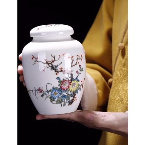 Creative Painted Flowers Ceramic Storage Jar Household Sealed Candy Tea Caddy Kitchen Seasoning Food Container Home Decoration