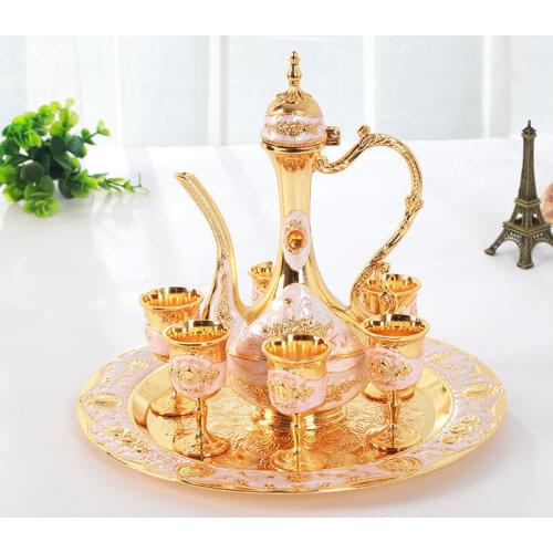 Creative home flagon small glass trumpet European flat wine wedding European metal flagon set ornaments
