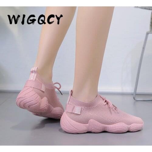 Mesh Sneakers Women Breathable Vulcanized Shoes Lace-Up Solid Flat Platform Knited Spring Autumn Shoes Wedges Shoes for Women