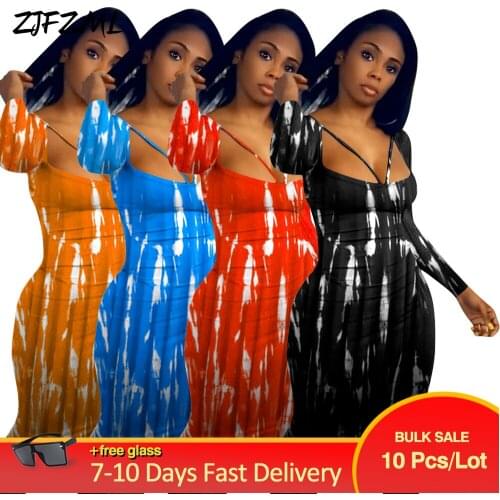 Bulk Items Wholesale Lots Womens Bodycon Dress Fashion Tie Dyeing Print Package Hip Dresses Harajuku Body-shaping Robe Femme