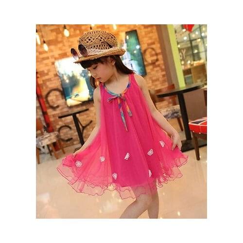 Baby Girls Princess Pleated Chiffon Summer dress Kids Lovely Dresses sleeveless childs clothes 2-7Y