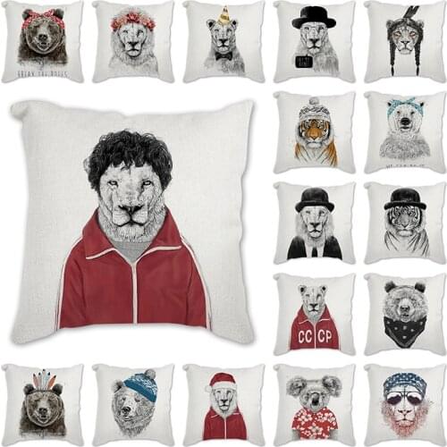 Lion tiger bear wolf koala Cushion Cover Throw Pillowcase Home Decorative Sofa Cotton Linen Square Printing Cojines Pillowcase