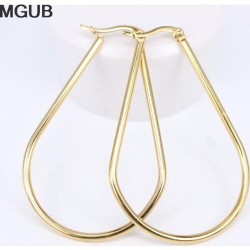 Diameter 45-55MM Vintage Big Earrings For Women Geometric Gold Color Stainless Steel Hoop Earrings Trend Fashion Jewelry LH831