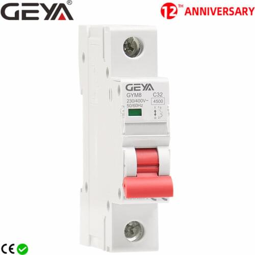 GEYA GYM8 1P Din Rail MCB 6A 10A 16A 20A 25A 32A 40A 50A 63A 220V Mini Circuit Breaker C Curve with CE CB SEMKO Certificate