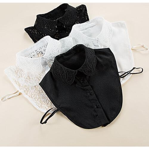 Fashion Lace Embroidery Fake False Collar for Women Sweater Dress Detachable Collars Shirt Lapel Blouse Top Ties Decorative
