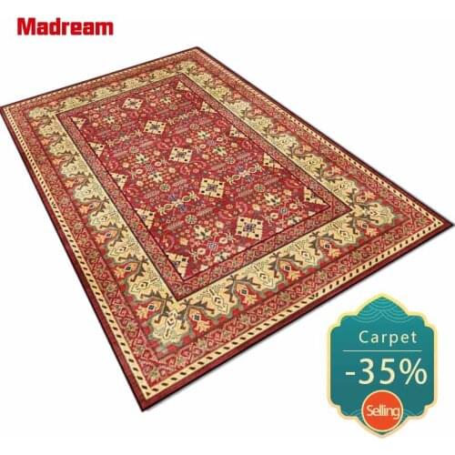 Madream Fashion Big Red Geometric Living Room Carpet Pakistani Ethnic Style Bedroom Floor Mats Anti-Slip Home Bedside Area Rug