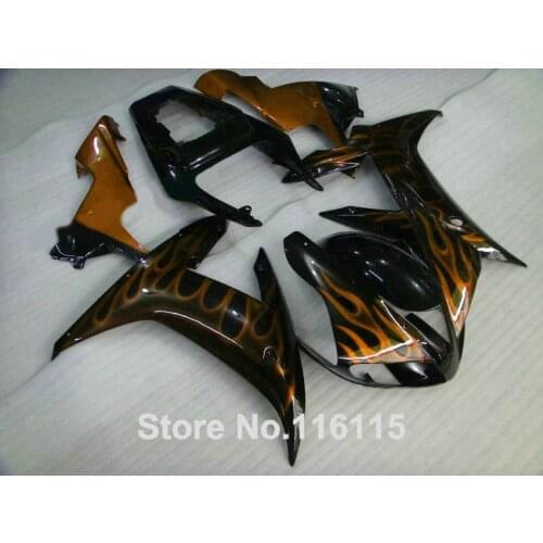 MOTOMARTS 100% fit for YAMAHA 2002 2003 brown flames black bodywork fairings Full injection molding YZF R1 02 03 fairing kit YZ8