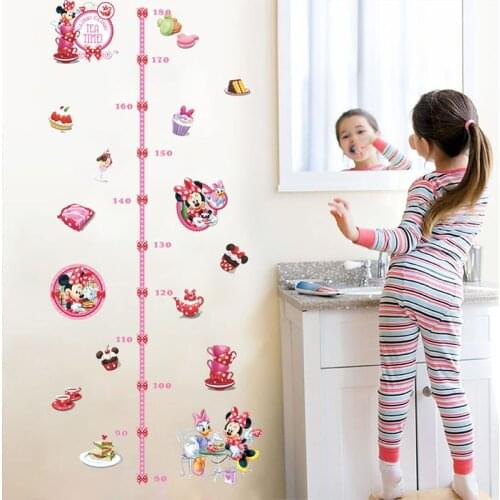 Cartoon Disney Minnie Mickey Mouse Growth Chart Wall Stickers For Home Decor Kids Rooms Decoration Height Measure DIY PVC Decals