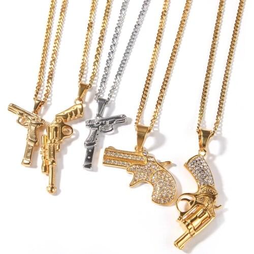 Hip Hop Mens Gold Color Stainless Steel Pendant Ice Out Cuban Jewerly Neckalce Chain Hip Hop For Men