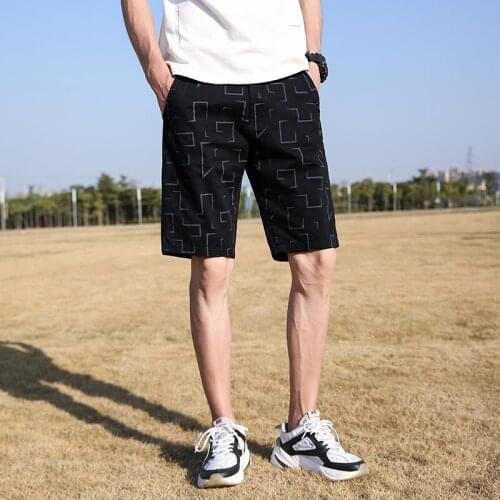 2021 Summer New Mens Casual Shorts Men Cotton Street Military Beach Shorts Geometric Printed Knee-Length Short Trousers Slim Fit