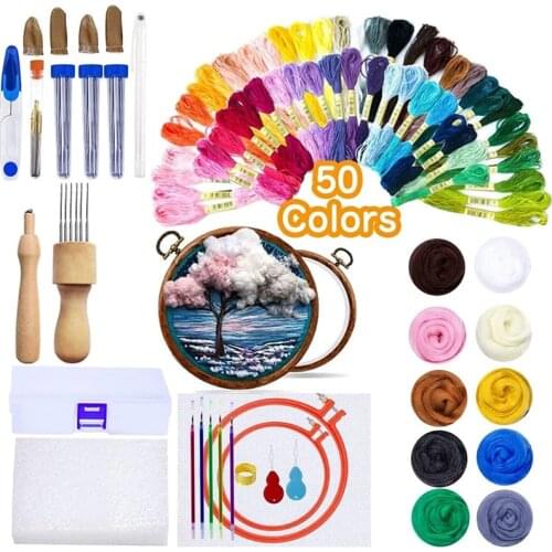 KAOBUY 145PCS 3D Wool Embroidery Kit, Needle Felting Supplies And Embroidery Tools Set For Embroidered Painting
