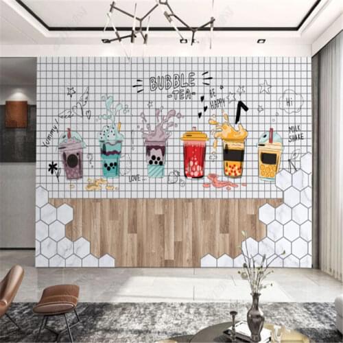 Custom Size Modern Abstract Milk Tea Drink Wall Paper 3D Bubble Tea Shop Fresco Snack Bar Industrial Decor Mural Wallpapers