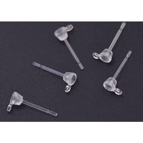 Invisible Stud Earrings 3mm Rhinestone Bezel With Loop Hanger Findings DIY Plastic Resin Clear Pin Stud Earrings Component
