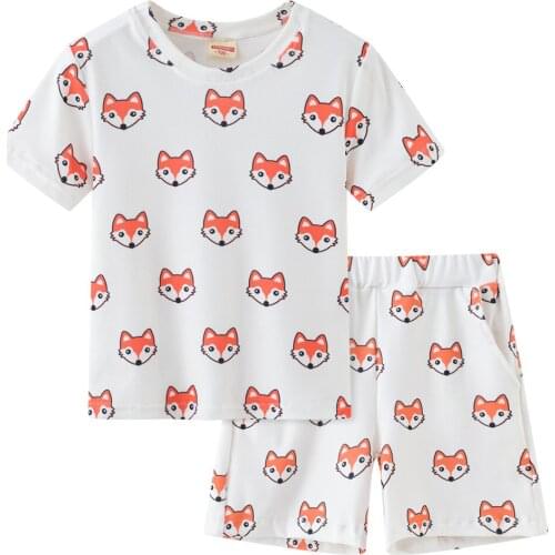 Toddler girl short sets childrens clothes summer set for kids boy cotton tshirt shorts 2pcs sleepwear fox dinosaur clothing