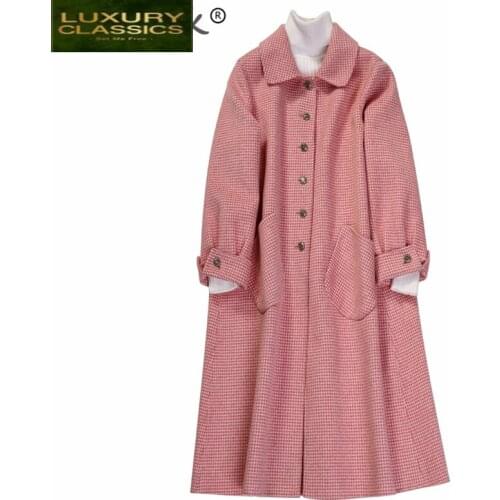 Clothes Winter Coat Women 2021 Korean 100% Wool Coat Pink Woolen Long Jacket Autumn Elegant Ladies Cashmere Jackets 18088