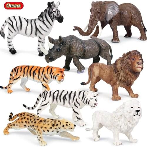 Oenux Big Size Classic African Wild Zoo Simulation Animals Tiger Lion Zebra Cheetah Action Figure Educational Toy Kids Xmas Gift