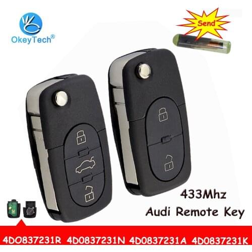 OkeyTech 3 Button Flip Folding Auto Car Fob Remote Key 433Mhz ID48 Chip for Audi A3 A4 A6 A8 Old Models RS4 TT Quttro 4D0837231A