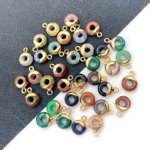 Pendant Necklace Jewelry Natural Stone Faceted Ring Multicolor Electroplating DIY Making Necklace Jewelry Accessories Charm