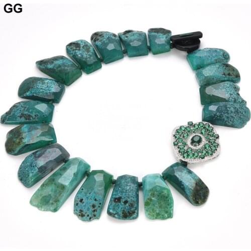 GG Jewelry Natural Top-Drilled Green Agates Green CZ Paved Connector Onyx Clasp Necklace Handmade For Women
