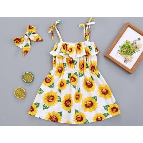 TELOTUNY dress Toddler Kids Baby Girls Suspenders Ruffle printing Princess Dress Casual Clothes+Headbands baby dress summer 2020