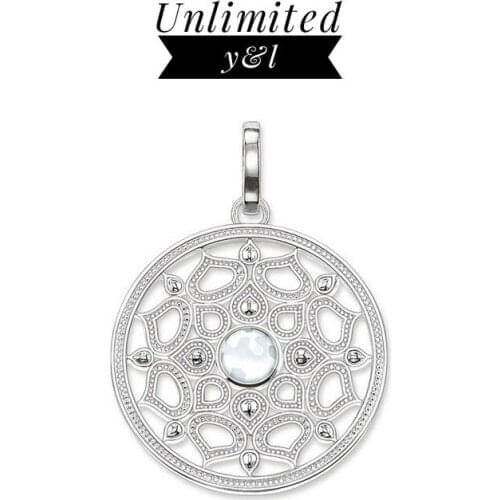 Lotus Flower Hollow Round Disc Pendants 925 Sterling Silver White Opal Fashion DIY Jewelry Necklace Accessories for Women Men