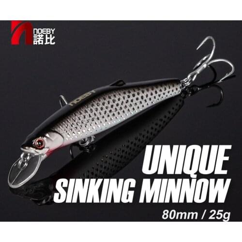 NOEBY Fishing Minnow Lure Hard Bait Wobblers 80mm25g Deep Sinking 0.2-2.5 Multi Color Artifical Lures Laser Effect Treble Hook