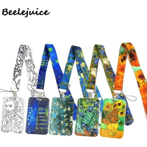 Van gogh Art Painting Neck Strap Lanyards ID badge card holder keychain Phone Strap Gift Ribbon webbing necklace Decorations