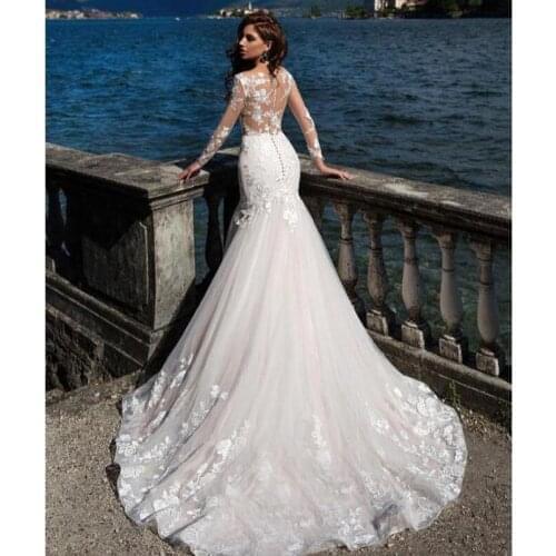 Mermaid Plus Size Wedding Dress Honey Neck White ivory African lace fabric 2019 High quality Long sleeves