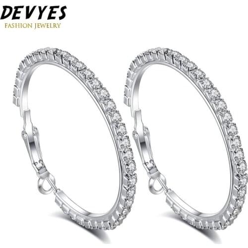 New Super Crystal Big Circles Hoop Earrings For Women Rhinestone Silver Color Circle Loop Earrings Simple Fashion Ear Ring