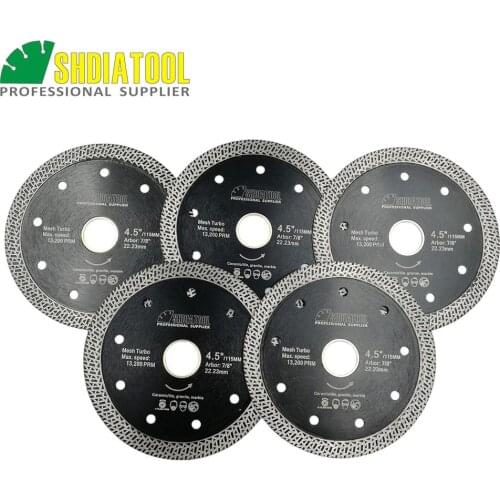 SHDIATOOL 5 pks Diameter 4.5"/115mm Diamond Blade Hot-pressed Sintered Cutting Disc Mesh Turbo Blade Rim Segment SawBlade Wheel