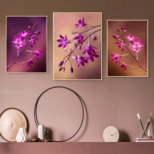 Modern Wall Art Cuadro Decor Nordic Style Purple Flower Canvas Painting for Living Room Bedroom Decorative Elegant Print Poster