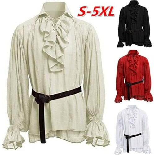 Medieval Renaissance Men Retro Pirate Ruffle Shirts Casual Top Costume