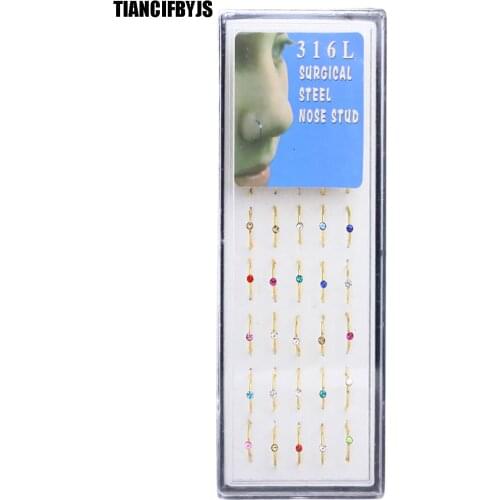 TIANCIFBYJS wholesales 48 pcs/lot mix color anodied steel body jewelry nose piercing fashion gold hoop ring nose rings
