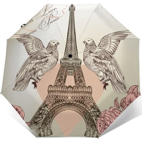 Wind Resistant Folding Automatic Women Auto Card With Detailed Vector Eiffel Tower Windproof Umbrellas Rain For Men Parasol