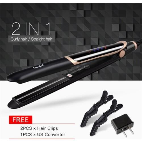 CkeyiN Mini Professional Electric Hair Straightener Anion Flat Iron Temperature Adjustable Ceramic Hair Curler with LCD Display