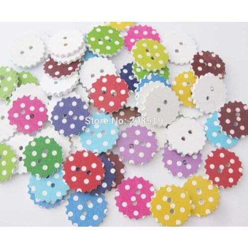 WBNLKS 100pcs 23mm Big Round Dots Printed Wooden Buttons Mix 2 Holes Baby Fancy Button Sewing accessories