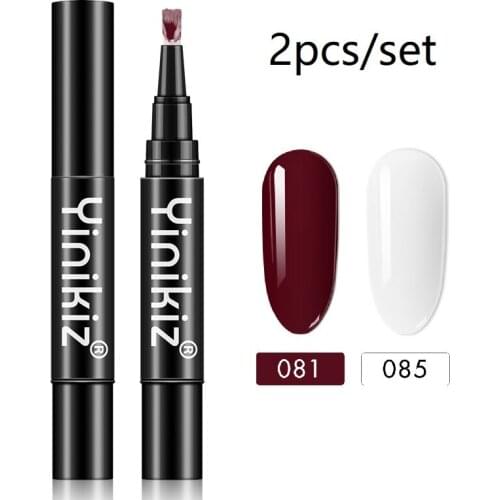 Yinikiz 2 Pcs 3 In 1 Gel Nail Varnish Pen 18 Colors Easy To Use UV Gel Lacquer Glitter One Step Nail Art Gel Polish Pens