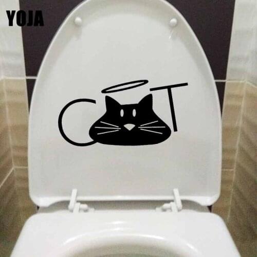 YOJA 23.3X11.3CM Cat Lover Cartoon Toilet Stickers Perfect Bedroom Home Decal Decor T5-0182