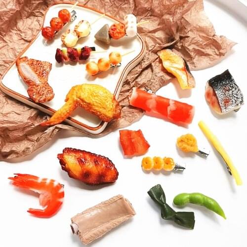 Cute Ribs Hairpin Simulation Food Clip Headdress for Girls Funny Personality Creative Edamame Skewers Side Clip Hairpins Women