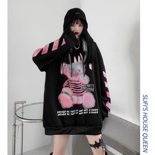 Harajuku Sweatshirts Warm Gothic Streetwear Punk Women Hoodie Horror Cartoon doll Printing Long Sleeve Dropshipping pullover Top