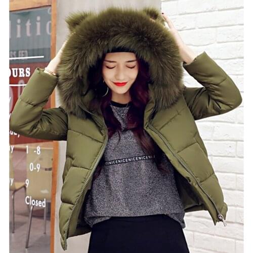 2017 NEW WOMEN WINTER JACKET SHORT FUR COLLAR HOOD FEMALE COAT THICKEN WARM WOMEN PARKA COTTON WADDING HOT SALE ZL510