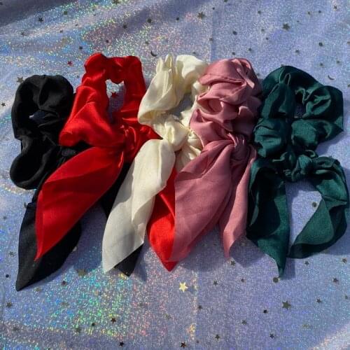 Women’s fashion Rabbit Ears Satin Scrunchie girls silk Bows hair bands elastic Hairband Scrunchy Hair Ties chouhou Accessories