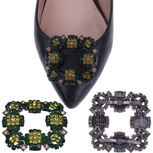 1PCS Crystal Green Shoes Buckle Shoe Clip Rhinestone Clip Decoration Charms Shoe Decorative Accessories For Women Girl