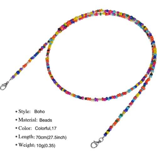 10 pcs various rainbow color mix mask glasses minit beads lanyard hanging neck anti-dropping&lost double buckle unisex necklace