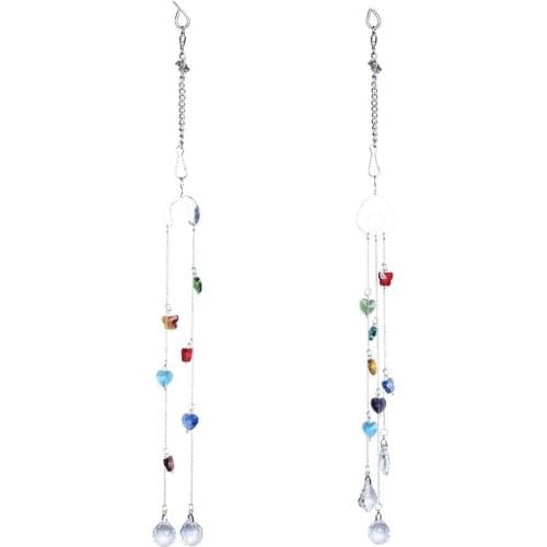 2Pcs/set New Arrive Colorful Heart Pendant with Hanging Glass Ornament Ball Prism - Rainbow Maker Crystal Suncatcher for Window