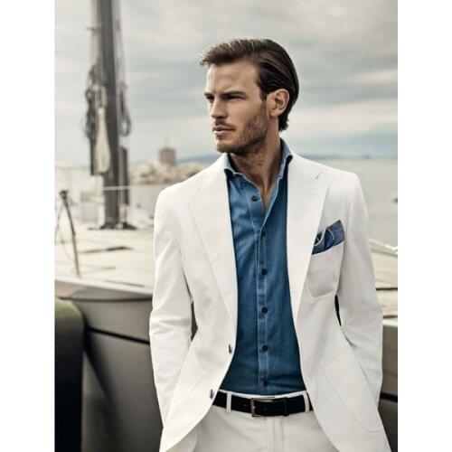 2017 Latest Coat Pant Designs White Men Suit Summer Beach Slim Fit 2 Piece Tuxedo Custom Suits Style Blazer Vestidos Jacket+Pant