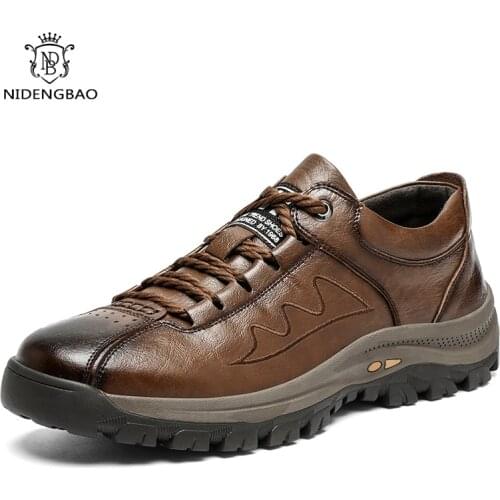 2021 Brand Casual Shoes Men Split Leather Brown Hiking Sneaker Mens Thick Buttom Wear Resistant Luxury Shoes Men British Style