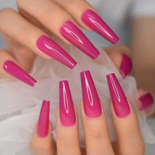 Solid Color Salon Professional Press On Fake Nails Pinkish Red Acrylic Nail Manicure Set Extra Long Coffin False Nail Tips 24pcs