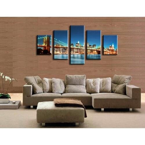 4 Panel Beautiful City Night With Bridge Large HD Picture Modern Home Wall Decor Canvas Print Painting For Decorate Unframed