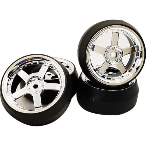 4pcs 1/10 Rubber Tire Wheel Set Model Rim 12mm D5C + PP0369 Fit 1:10 RC On Road Car